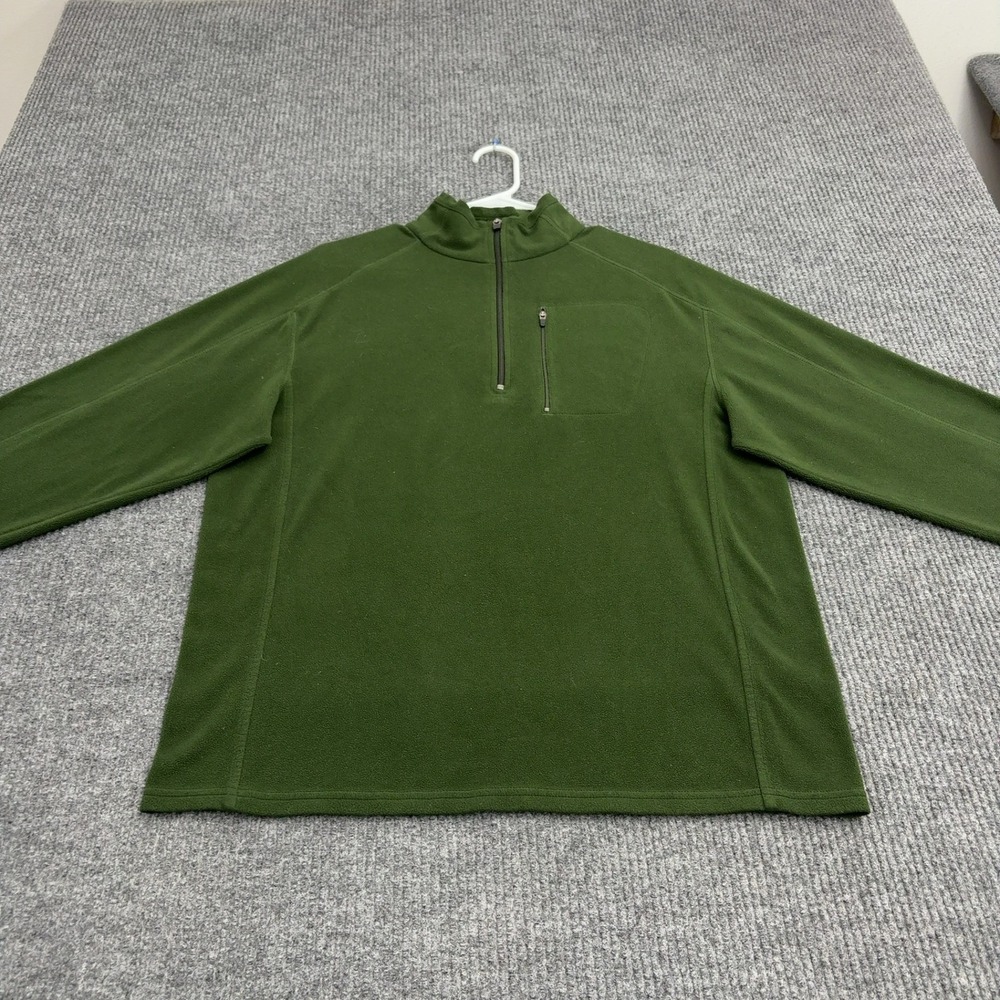 LL Bean Fleece Pullover Mens M Green Polyester Quarter Zip Mock Neck Outdoor